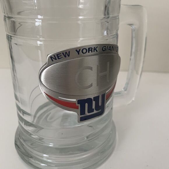 New York Giants NFL Beer Mug Clear Glass CH Engraved Initials Things Remembered - Picture 2 of 11